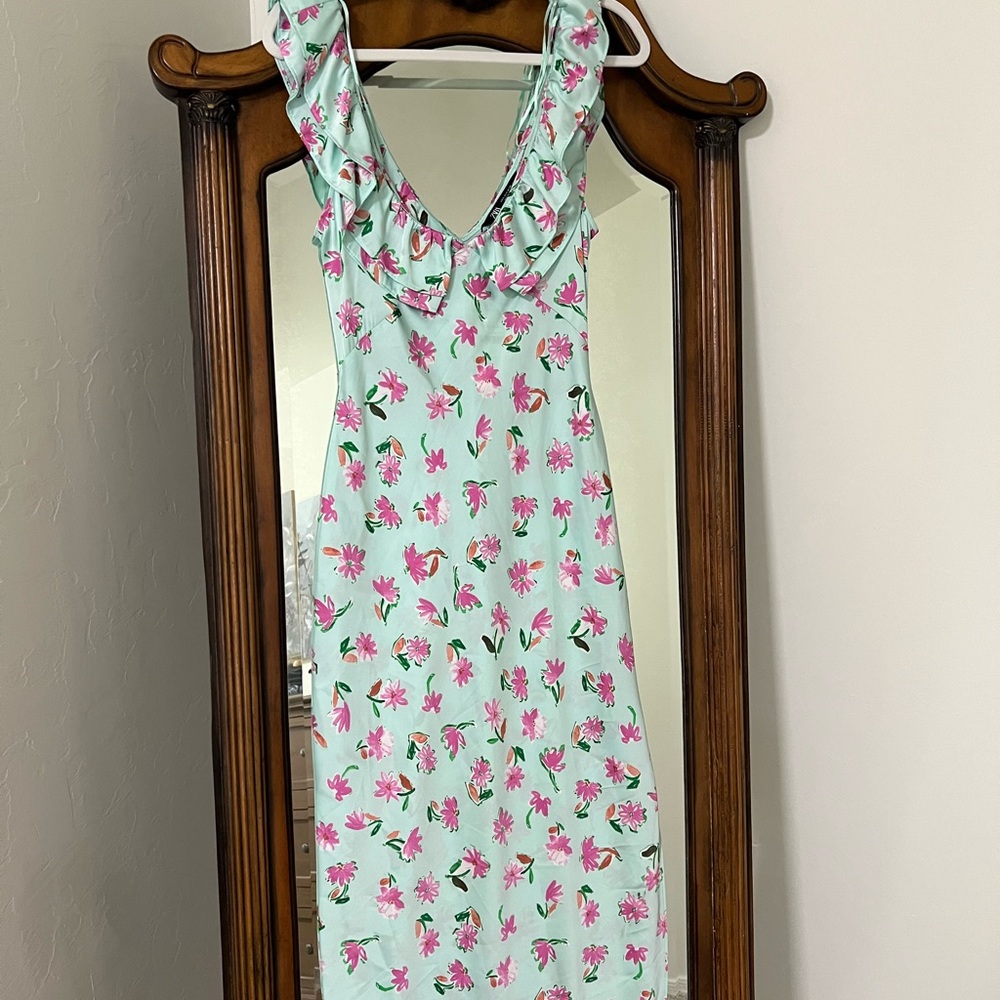 Floral Ruffle Dress - Pink and Green